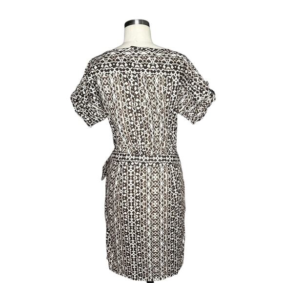 MAXMARA Weekend Tan Brown Batik Pattern Midi Dress Side Tie Faux Wrap Style - Picture 3 of 4